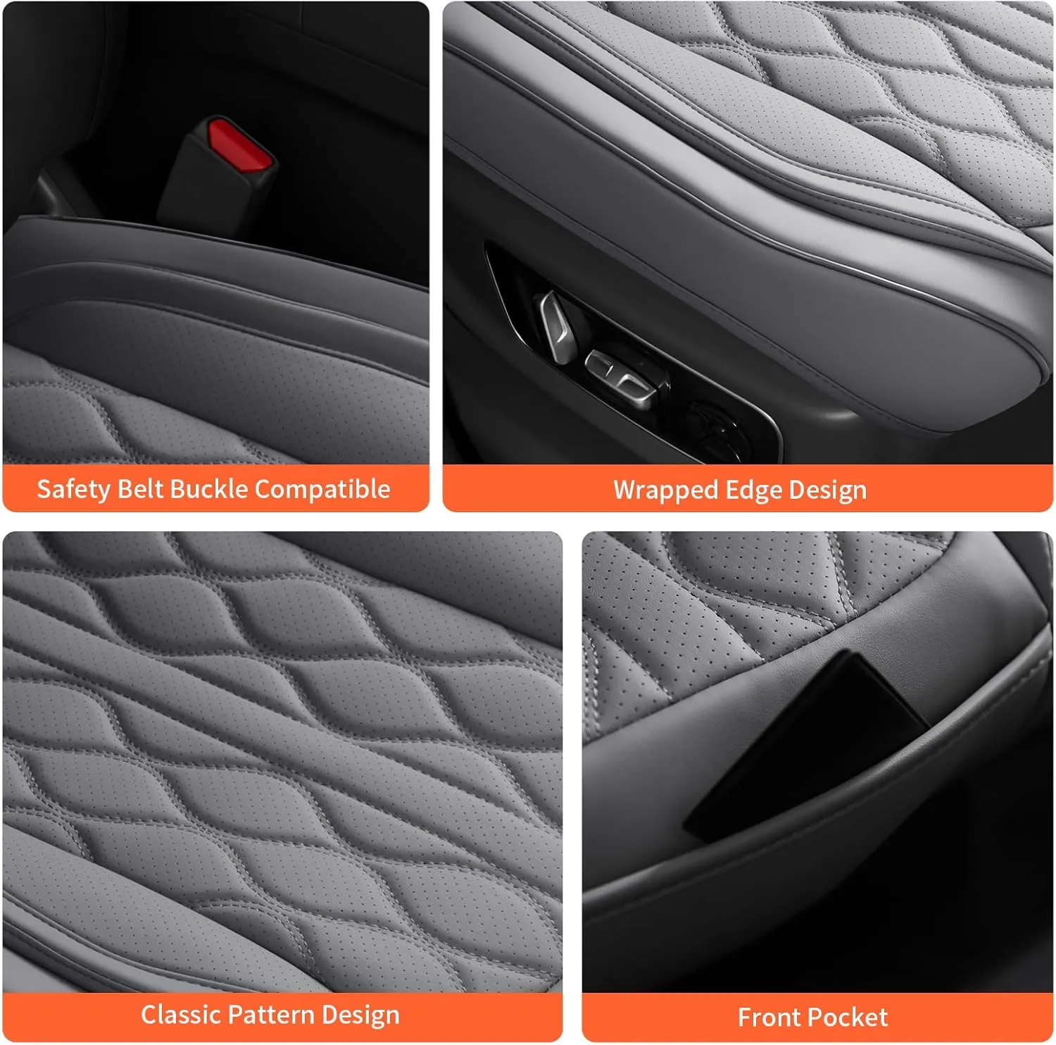 1 Pack Luxury Leather Car Seat Covers - Front Seat Cushions with Anti-Slip Design, Wrap Around Bottom Seat Covers for Cars, Sedans, Trucks, and SUVs