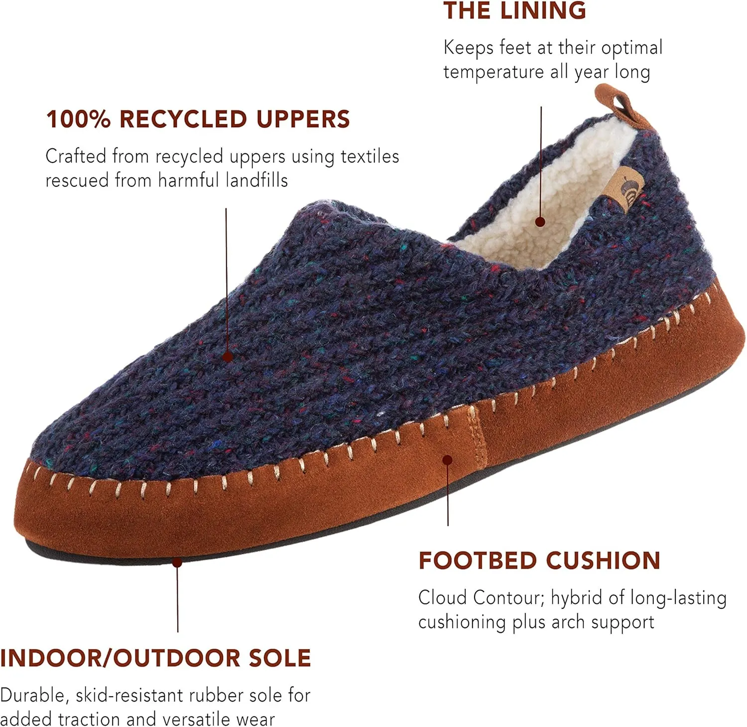 Acorn Men's Camden Recycled Moccasin Slippers with Berber Lining