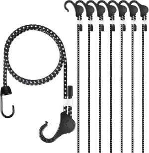 Adjustable Bungee Cords with Hooks 48 in, 8 Pack, Heavy Duty, Natural Rubber Latex and UV Resistant