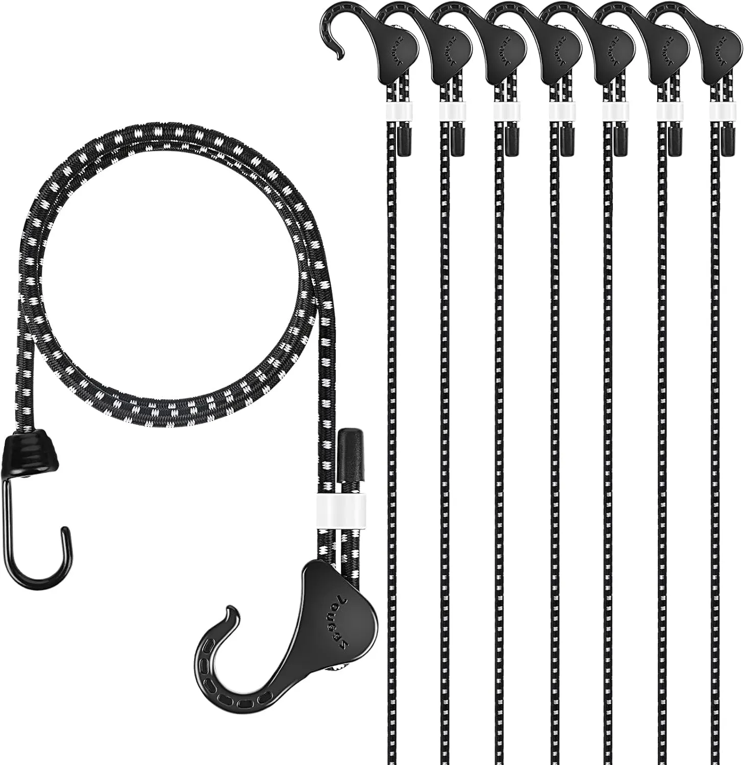 Adjustable Bungee Cords with Hooks 48 in, 8 Pack, Heavy Duty, Natural Rubber Latex and UV Resistant