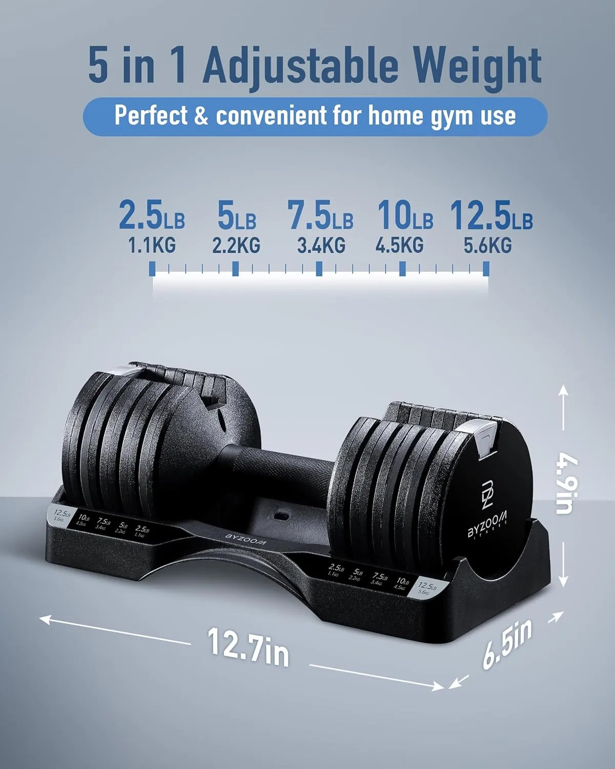 Adjustable Dumbbell 12.5/25lb Set of 2 or Single Unit Piece Weight Training Fitness Exercise Body Workout 5 in 1 for Home Gym Beginners Woman