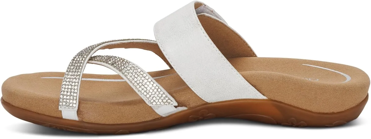 Aetrex Izzy Memory Foam Footbed Faux Leather Adjustable Orthopedic Slide Sandals for Women - Pressure Relief Pain Arch Support Sandals Women's