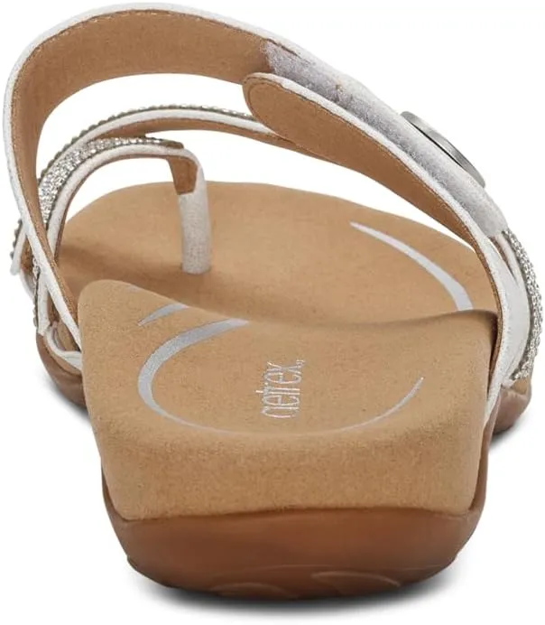 Aetrex Izzy Memory Foam Footbed Faux Leather Adjustable Orthopedic Slide Sandals for Women - Pressure Relief Pain Arch Support Sandals Women's
