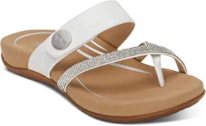 Aetrex Izzy Memory Foam Footbed Faux Leather Adjustable Orthopedic Slide Sandals for Women - Pressure Relief Pain Arch Support Sandals Women's