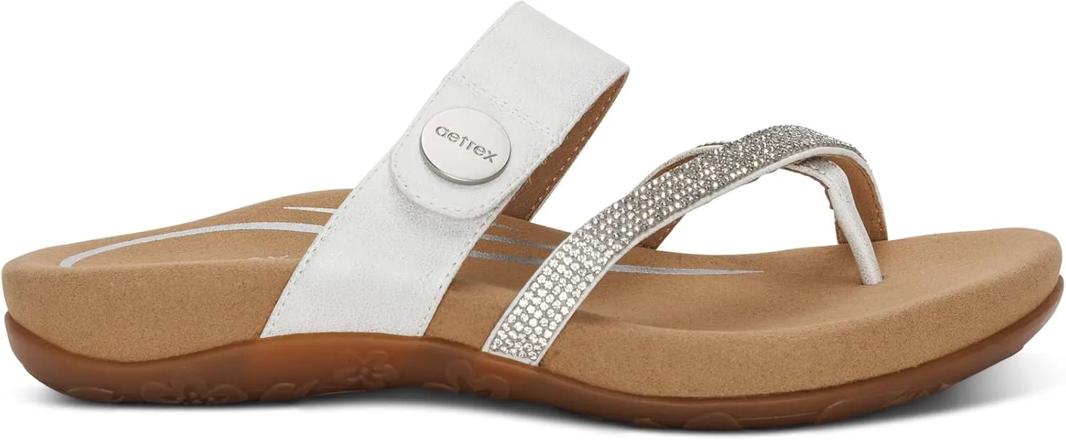 Aetrex Izzy Memory Foam Footbed Faux Leather Adjustable Orthopedic Slide Sandals for Women - Pressure Relief Pain Arch Support Sandals Women's
