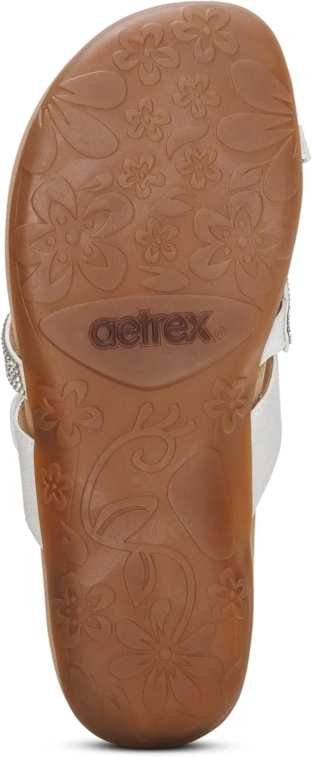 Aetrex Izzy Memory Foam Footbed Faux Leather Adjustable Orthopedic Slide Sandals for Women - Pressure Relief Pain Arch Support Sandals Women's