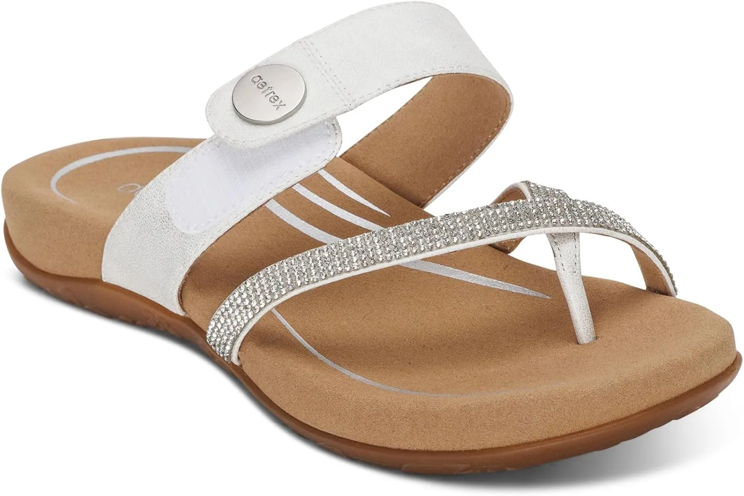 Aetrex Izzy Memory Foam Footbed Faux Leather Adjustable Orthopedic Slide Sandals for Women - Pressure Relief Pain Arch Support Sandals Women's