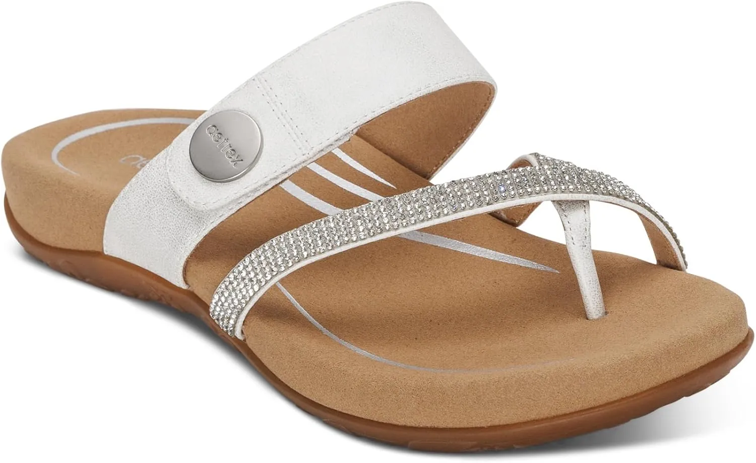 Aetrex Izzy Memory Foam Footbed Faux Leather Adjustable Orthopedic Slide Sandals for Women - Pressure Relief Pain Arch Support Sandals Women's