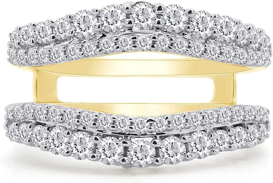 AFFY 1 Ct. Round Double Row Pave Set Curved Enhancer Guard Bridal Wedding Engagement Ring In 14K Gold Over Sterling Silver With Cubic Zirconia, Gift For Her