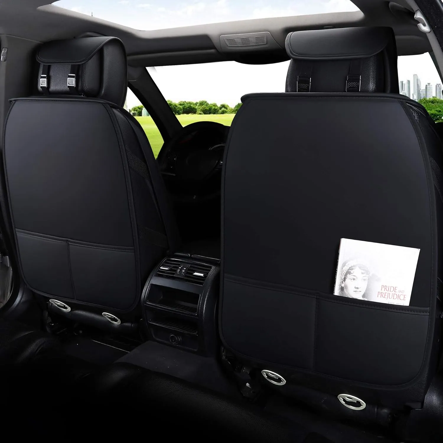 Aierxuan 2 Pcs Front Captain Seat Covers for Cars Waterproof Leather Cushion Universal Fit for Cx5 Renegade Highlander Toyota Corolla 4Runner Nissan Altima Rogue (2 Pcs Front/Black-White)