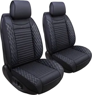 Aierxuan 2 Pcs Front Captain Seat Covers for Cars Waterproof Leather Cushion Universal Fit for Cx5 Renegade Highlander Toyota Corolla 4Runner Nissan Altima Rogue (2 Pcs Front/Black-White)