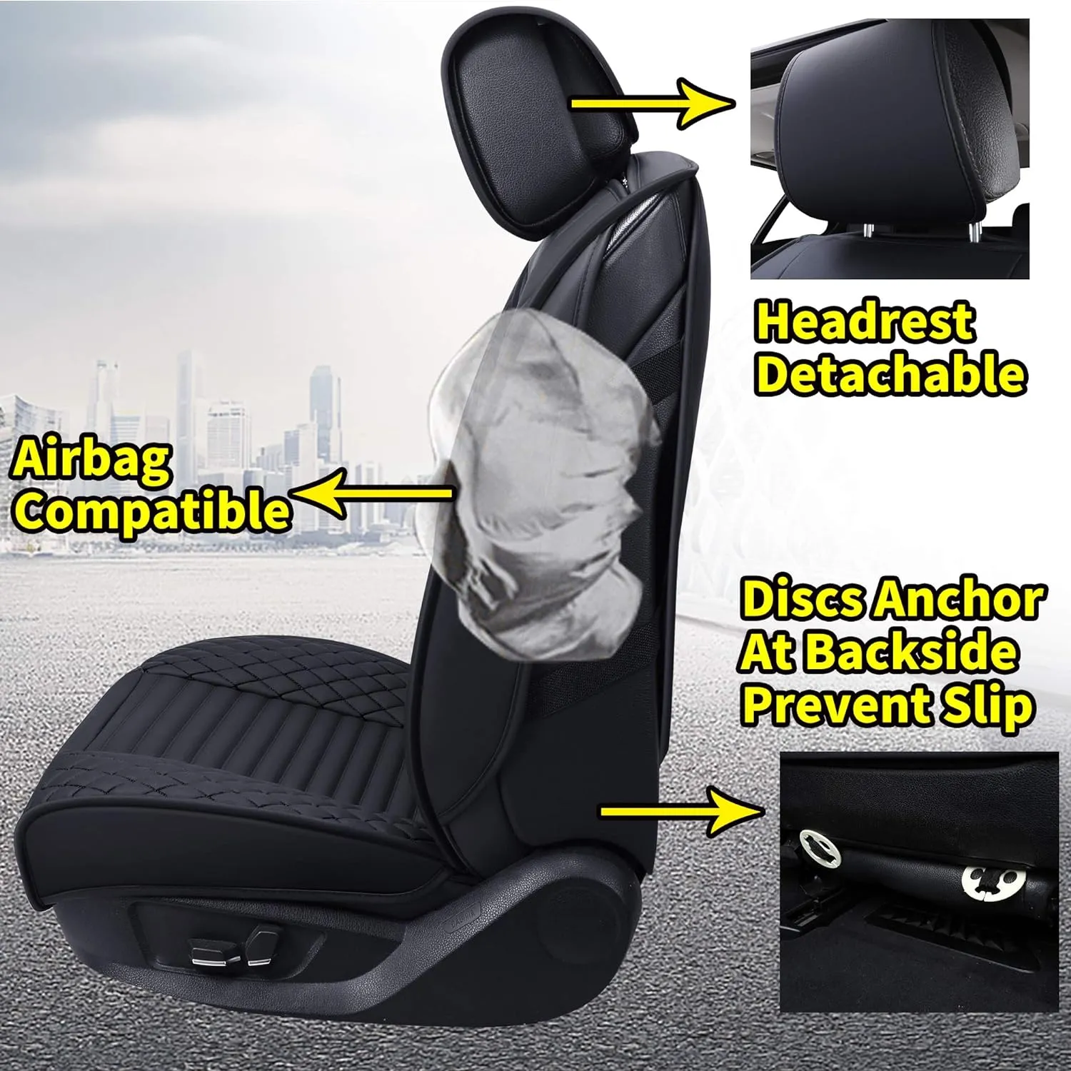 Aierxuan 2 Pcs Front Captain Seat Covers for Cars Waterproof Leather Cushion Universal Fit for Cx5 Renegade Highlander Toyota Corolla 4Runner Nissan Altima Rogue (2 Pcs Front/Black-White)