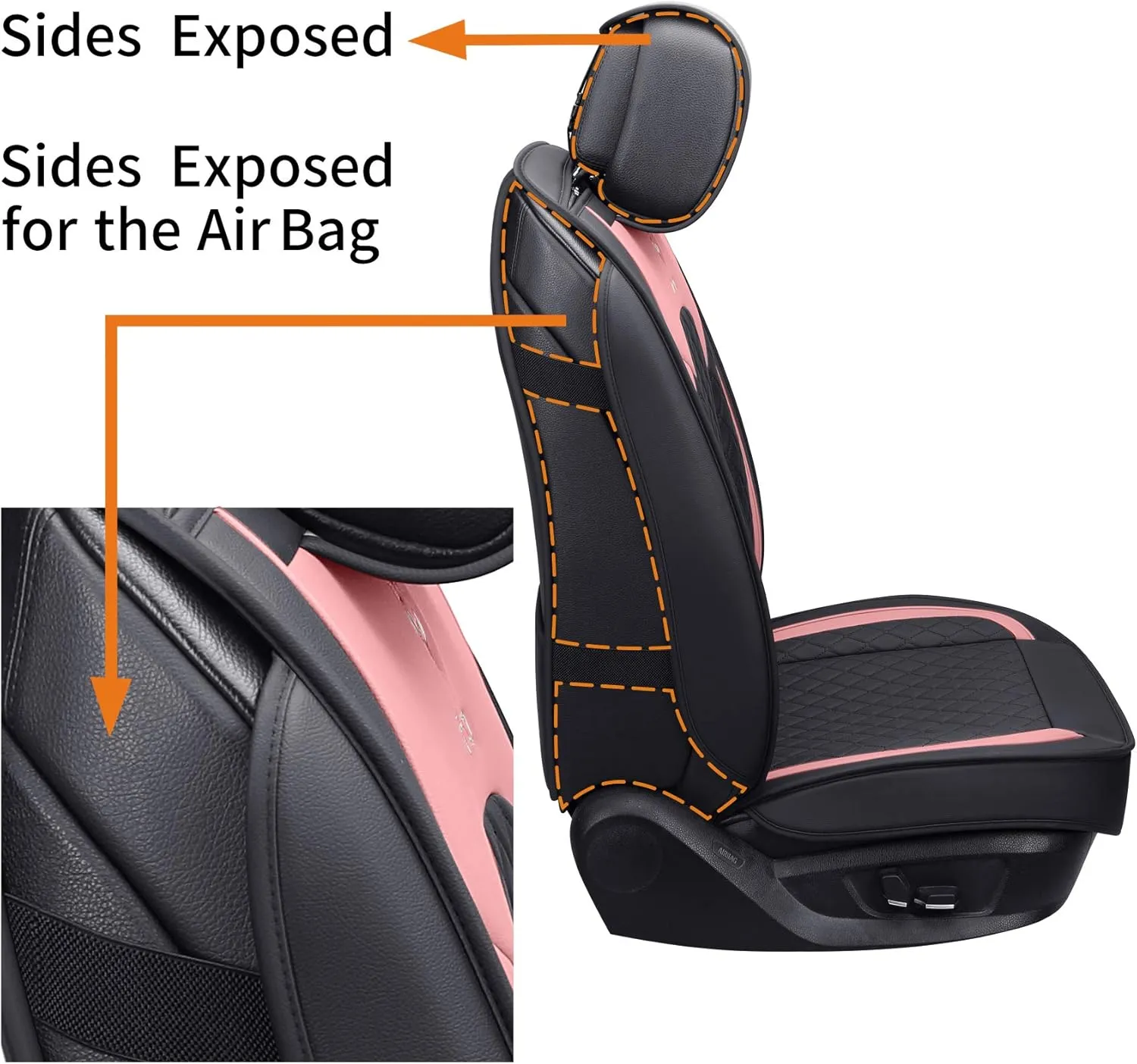 Aierxuan Girly Car Seat Covers for Women Gilrs Front Seat Leather Waterproof Cushions Universal Fit for Ford Edge Hyundai Azera Kona Rav4 Corolla Camry Prius Acura (2 PCS Front, Black-Pink)