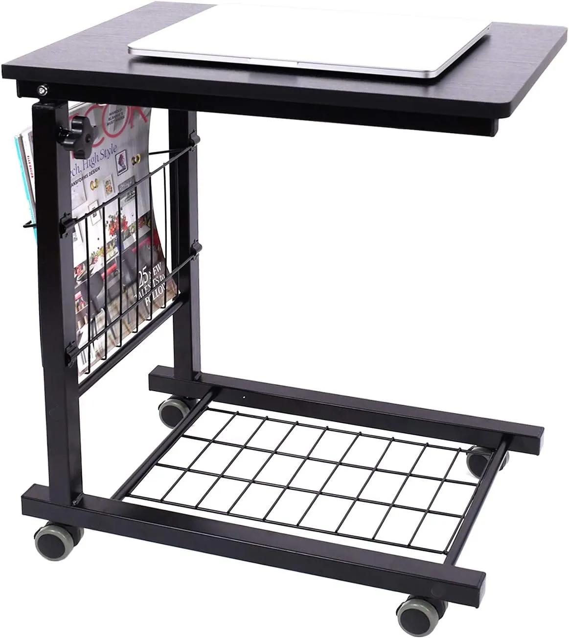 AIZ Overbed Table, Height Adjustable Sofa Side Slide Under Table, Laptop End Rolling Bedside Desk Cart, Black Willow