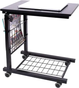 AIZ Overbed Table, Height Adjustable Sofa Side Slide Under Table, Laptop End Rolling Bedside Desk Cart, Black Willow