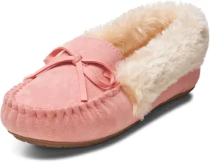 Alpine Swiss Leah Womens Shearling Moccasin Slippers Faux Fur Slip On House Shoes
