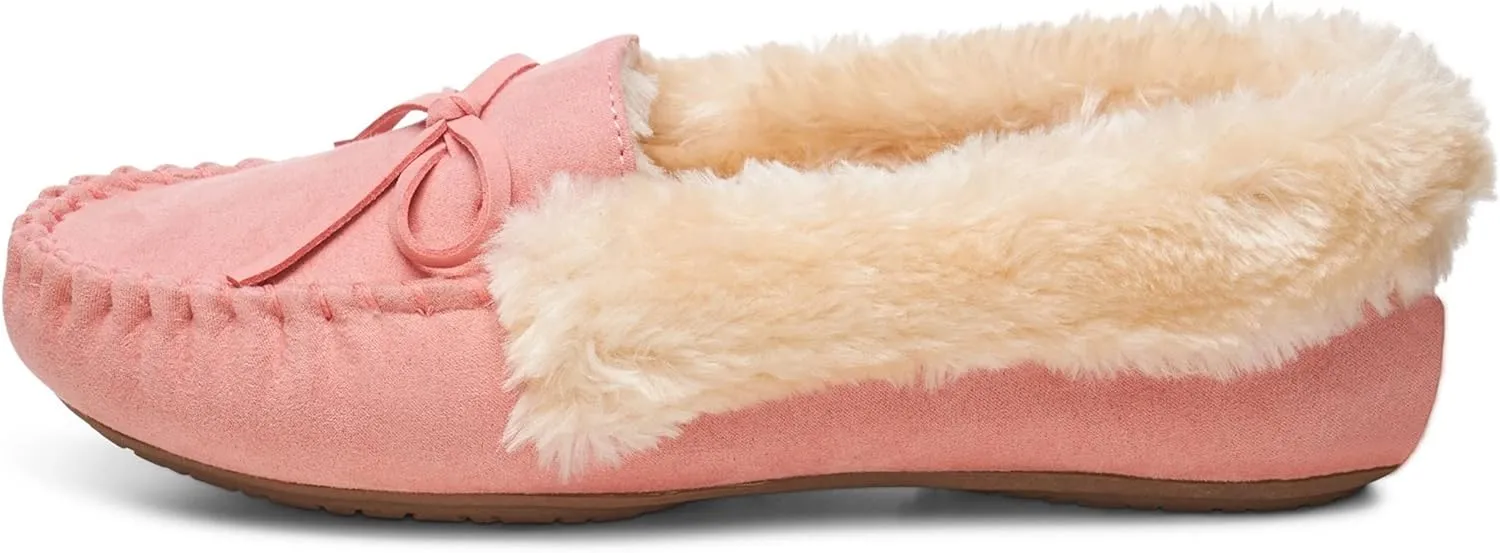 Alpine Swiss Leah Womens Shearling Moccasin Slippers Faux Fur Slip On House Shoes