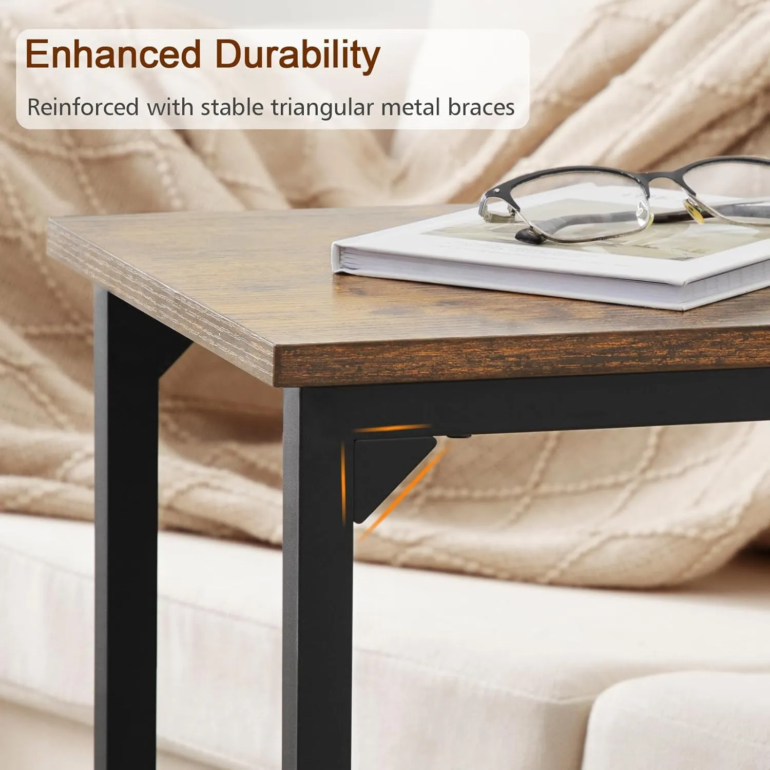 AMHANCIBLE C Shaped End Tables, TV Trays Set of 2 for Living Room, Slide Under Couch Table for Sofa, Bedroom, Small Space, Rustic Brown HET02CBR