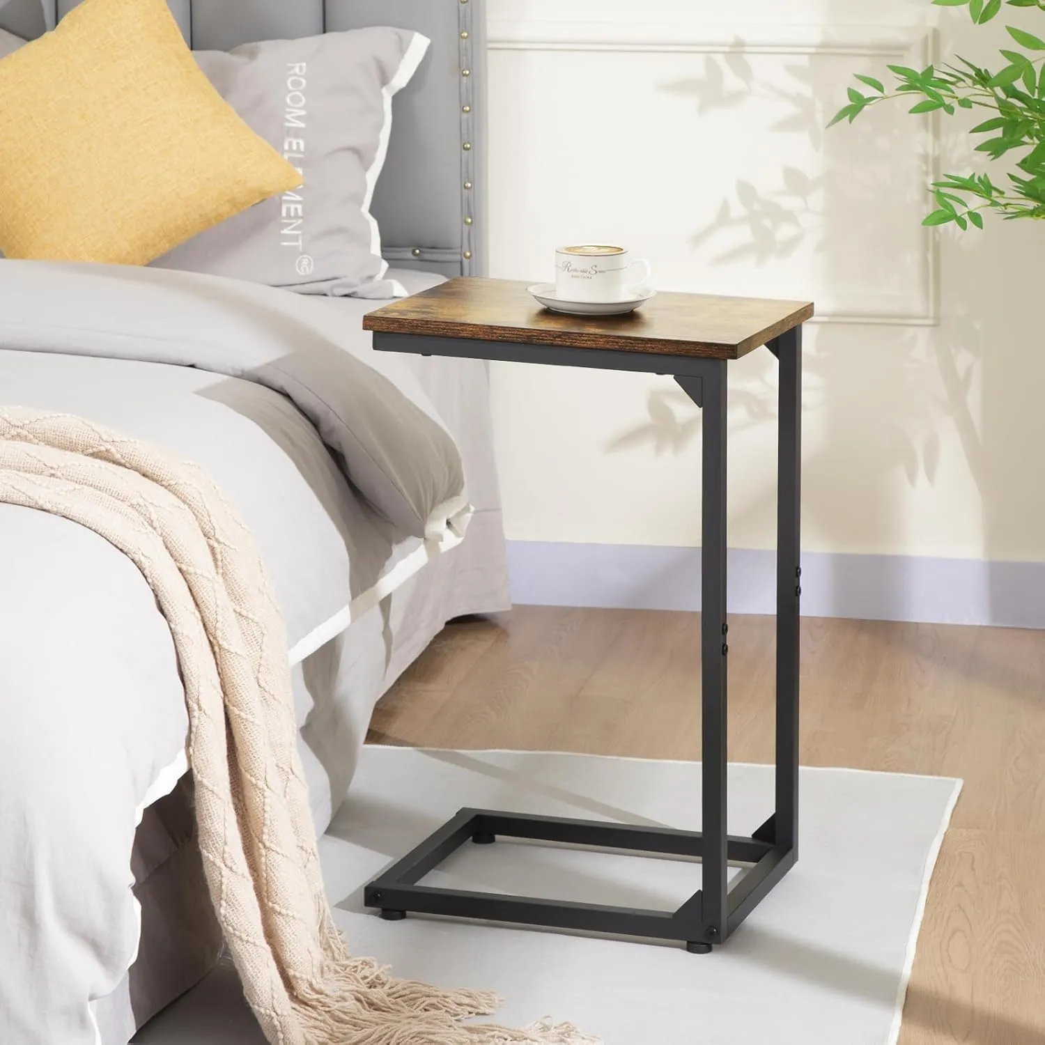 AMHANCIBLE C Shaped End Tables, TV Trays Set of 2 for Living Room, Slide Under Couch Table for Sofa, Bedroom, Small Space, Rustic Brown HET02CBR