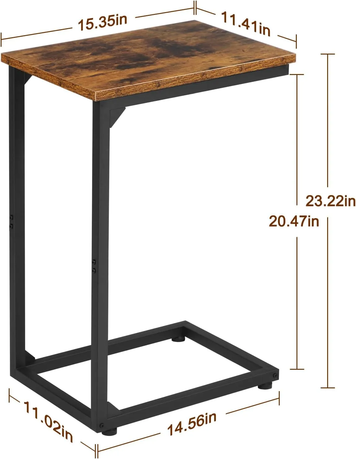 AMHANCIBLE C Shaped End Tables, TV Trays Set of 2 for Living Room, Slide Under Couch Table for Sofa, Bedroom, Small Space, Rustic Brown HET02CBR