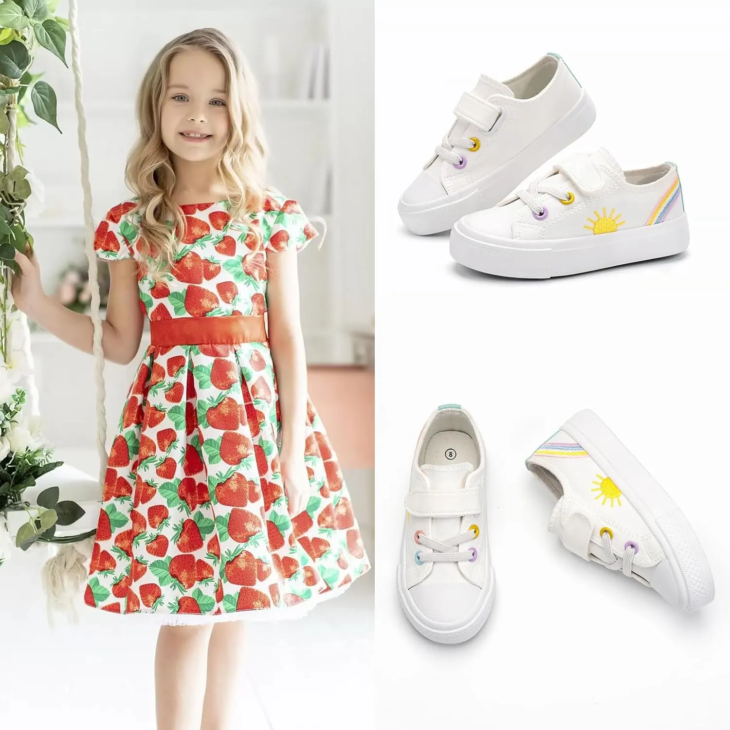 ANTLULU Boys and Girls Canvas Kid Shoes Adjustable Design Fashion Casual Sneakers