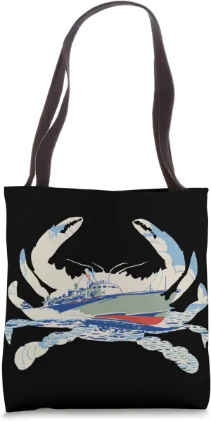 Blue Crab Silhouette - Crabbing Boat Tote Bag
