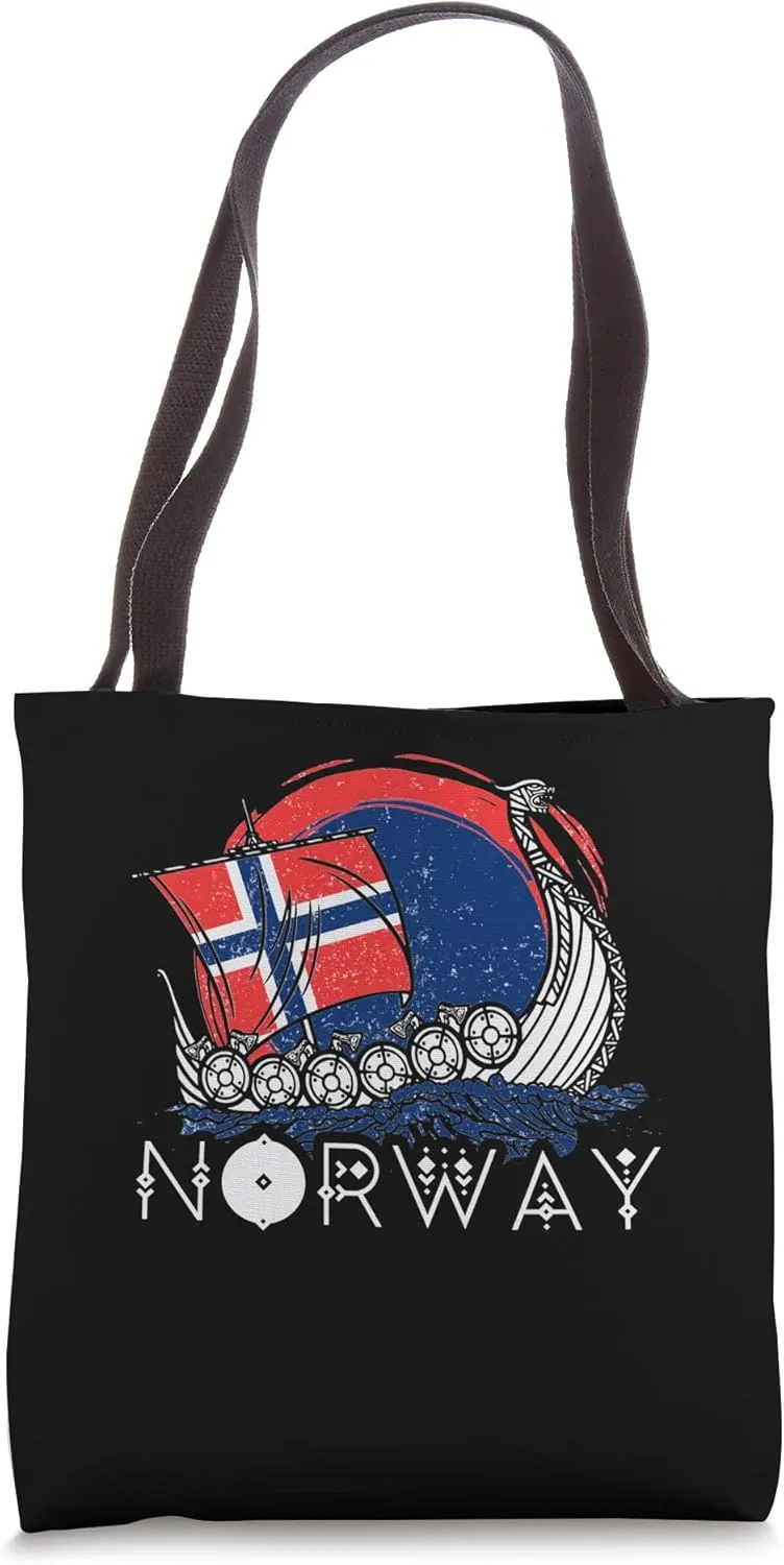 Boat Norwegian Flag Norway Viking Ship Pride Ocean Boating Tote Bag