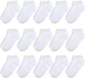BOOPH 15 Pcs Kids Socks for Boys Girls Half Cushion Low Cut Athletic Ankle Socks