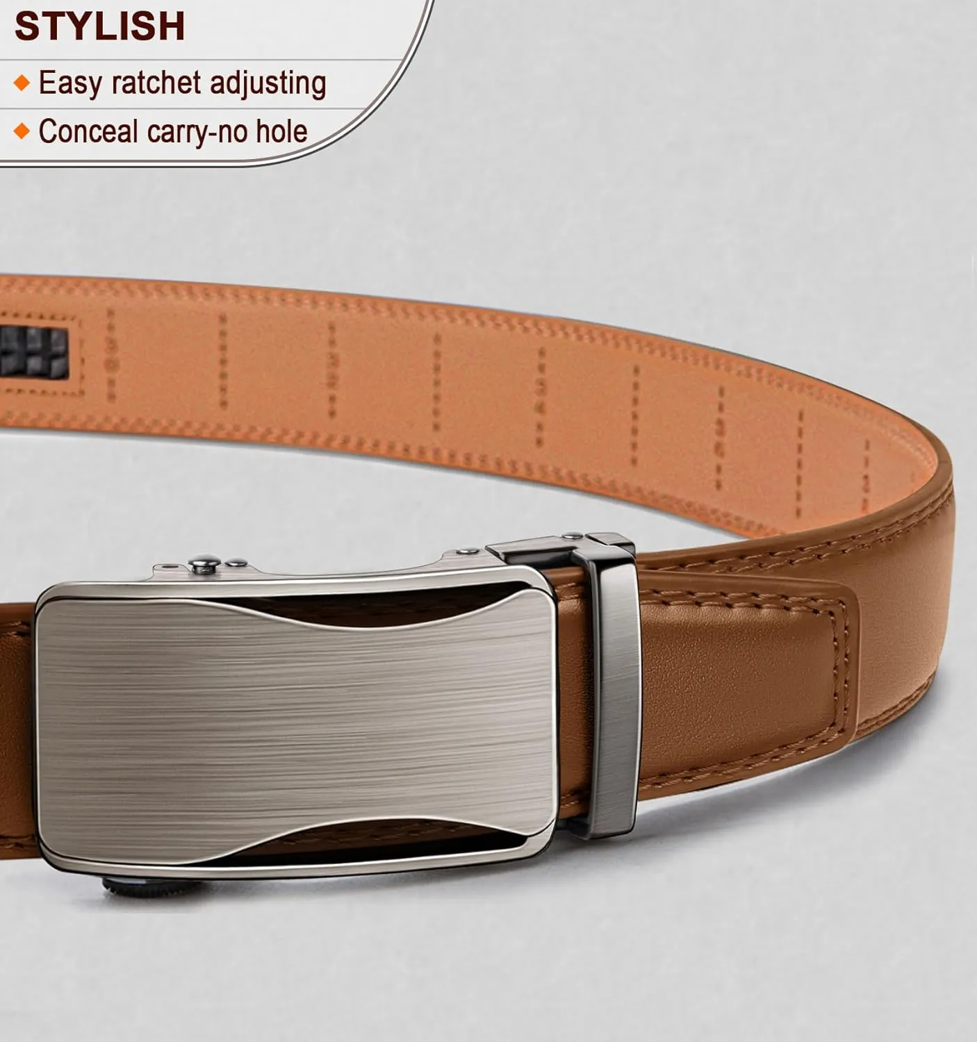 BULLIANT Mens Ratchet Belt,Leather Adjustable Slide Belt For Gift Mens Dress Casual 1 3/8",Size Adjustable