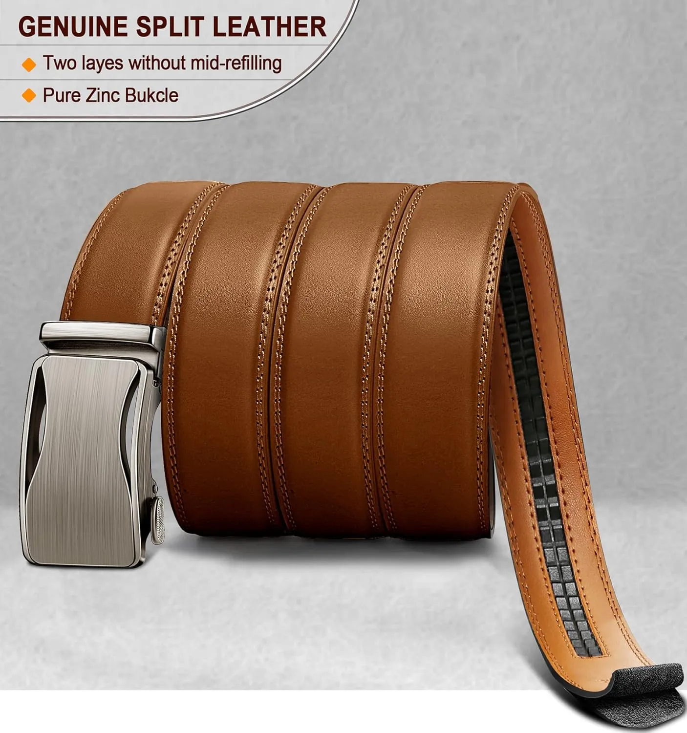 BULLIANT Mens Ratchet Belt,Leather Adjustable Slide Belt For Gift Mens Dress Casual 1 3/8",Size Adjustable