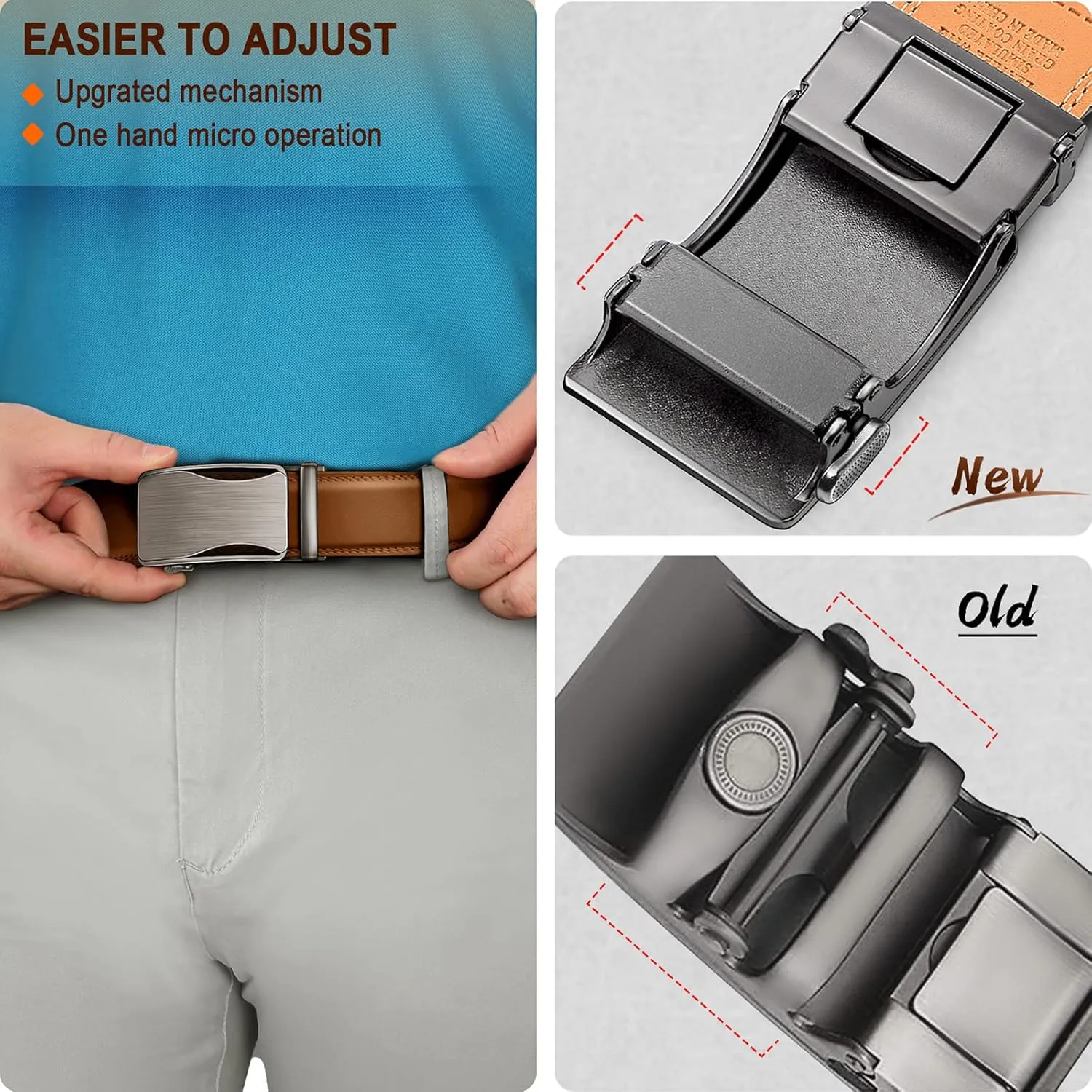 BULLIANT Mens Ratchet Belt,Leather Adjustable Slide Belt For Gift Mens Dress Casual 1 3/8",Size Adjustable