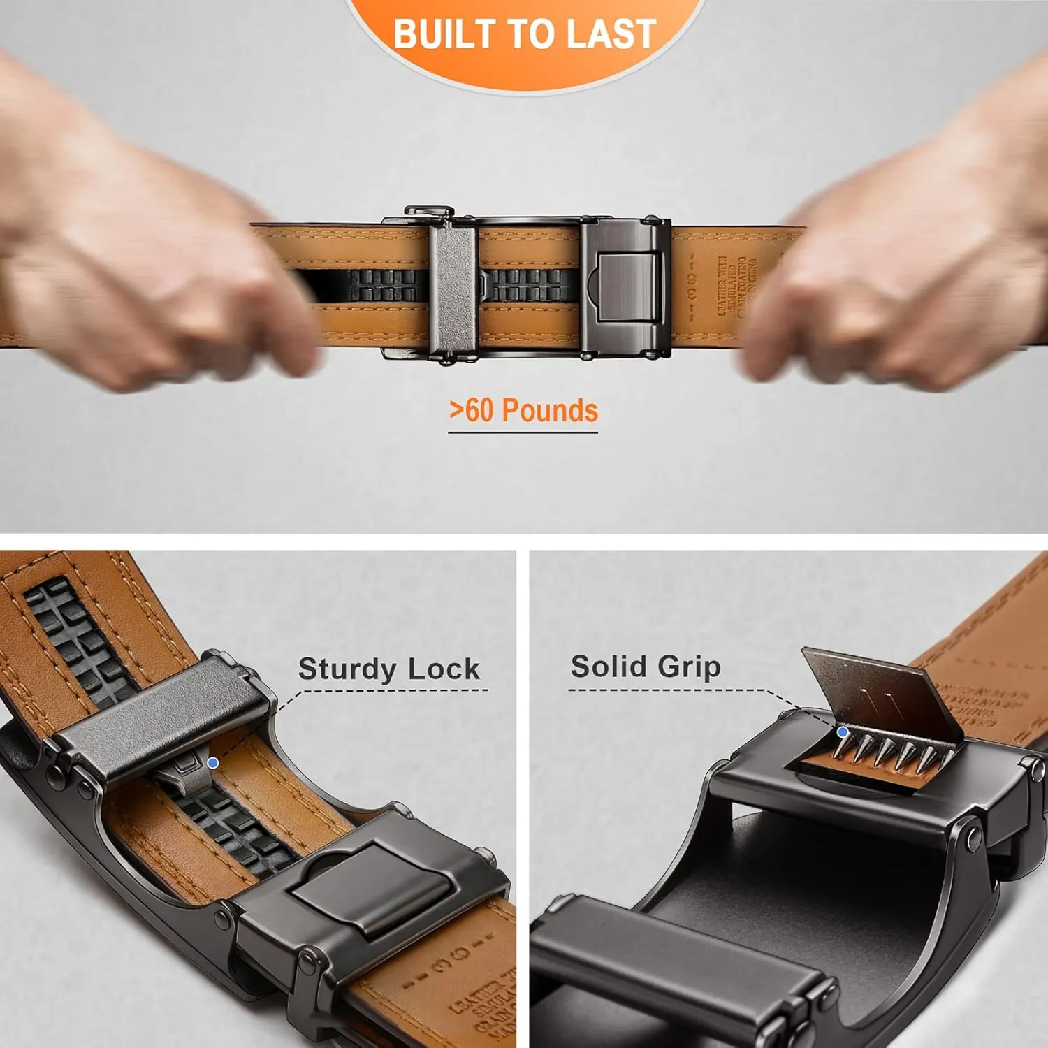 BULLIANT Mens Ratchet Belt,Leather Adjustable Slide Belt For Gift Mens Dress Casual 1 3/8",Size Adjustable