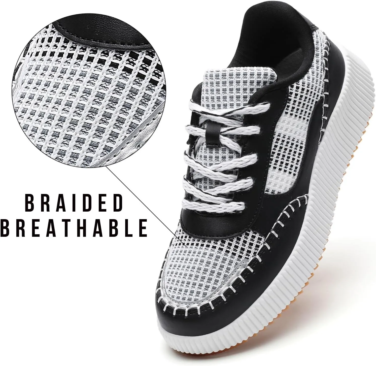 CERYTHRINA Platform Sneakers Women Fashion Shoes: 2.2 Inches - Chunky Braided Walking Shoes
