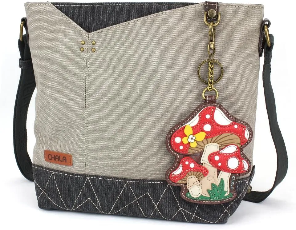 CHALA Prism Crossbody Womens Shoulder Purse with Adjustable Strap - Mushrooms - gray