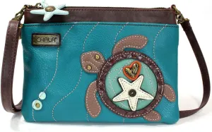 Chala Sea Turtle Mini Crossbody Handbag, Faux Leather, Adjustable Strap 8.5 x 6 - Turquoise Turtle