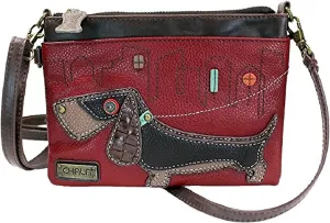 Chala Weiner Dog Mini Crossbody Handbag Dog Lovers Convertible Straps Dachshund Mom (Burgundy)