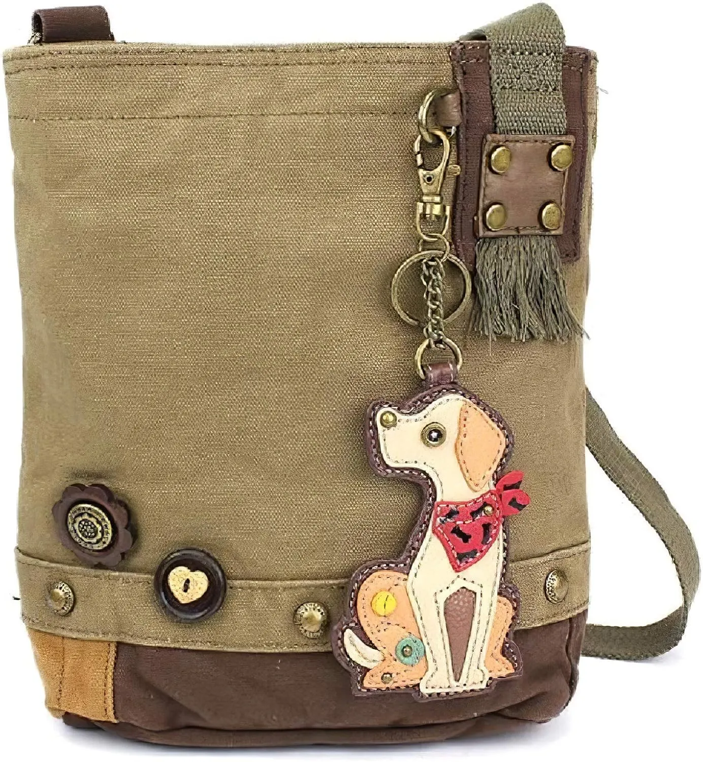 Chala Womens' Canvas Patch Crossbody Handbag"Yellow Lab" - Olive