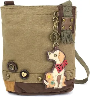 Chala Womens' Canvas Patch Crossbody Handbag"Yellow Lab" - Olive