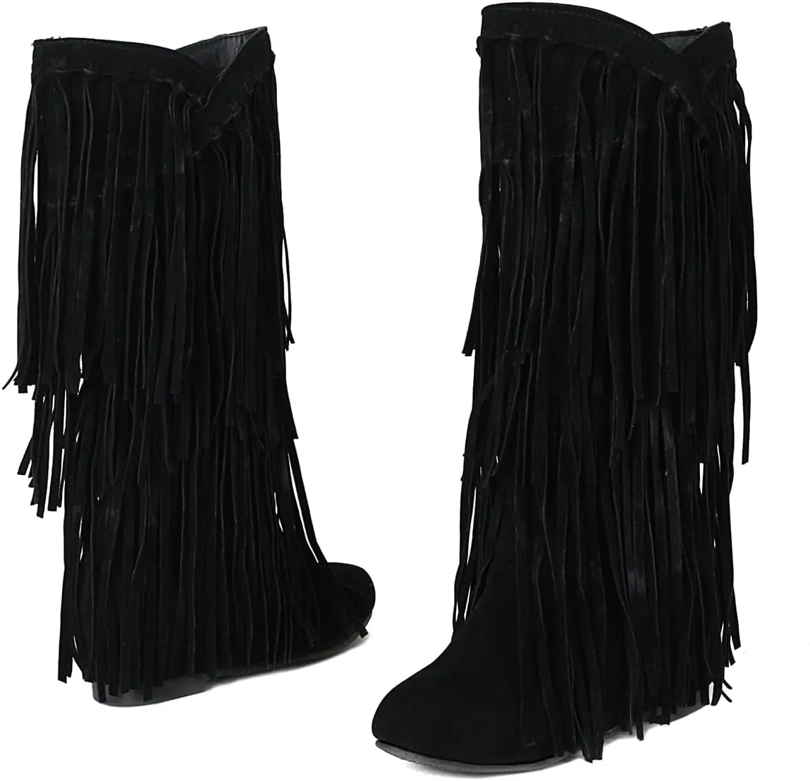 Ciuyurra Classic Fringe Moccasin Boots Ankle High Women Low Heel