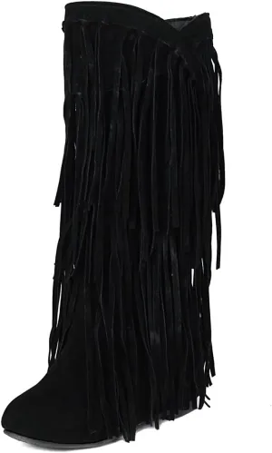 Ciuyurra Classic Fringe Moccasin Boots Ankle High Women Low Heel