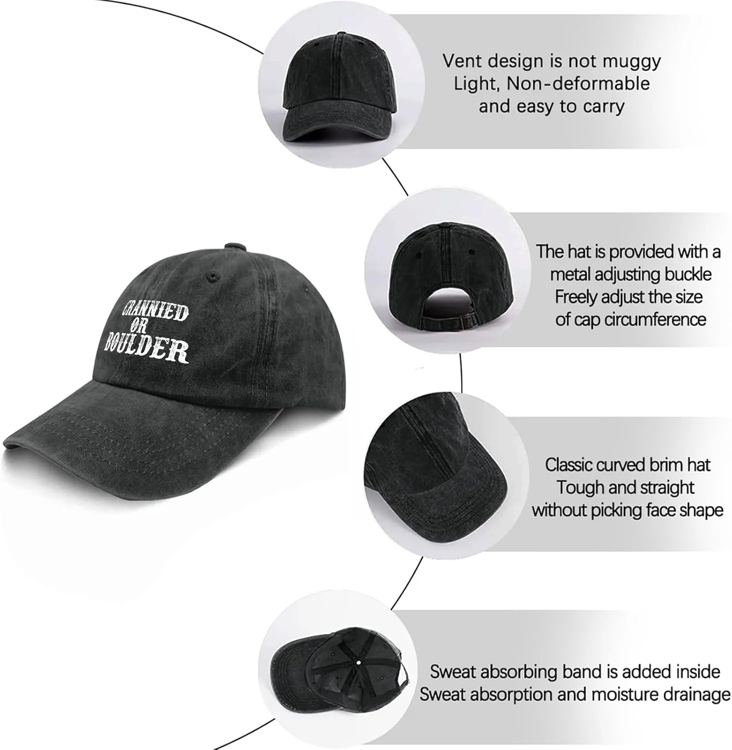 Crannied Or Boulder Hat for Women Funny Baseball Hats Funny Birthday Gifts for Women