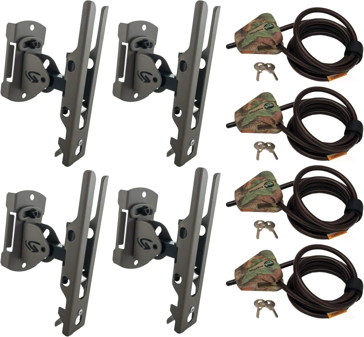 Cuddeback Genius Pan Tilt Lock Mount/Universal Trail Camera Adapter and Master Lock Security Cable, 4-Pack