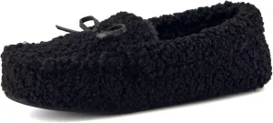 CUSHIONAIRE Star Women’s Faux Sherpa Moccasin Slippers – Cozy Indoor/Outdoor Slip-On with Memory Foam & Durable Rubber Sole, Wide Widths Available