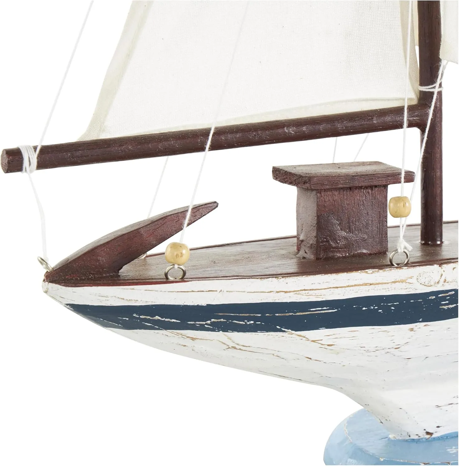 Deco 79 Wood Sail Boat Decorative Sculpture Distressed Home Decor Statue with Brown Wood and Beaded Accents, Accent Figurine 14" x 4" x 21", White