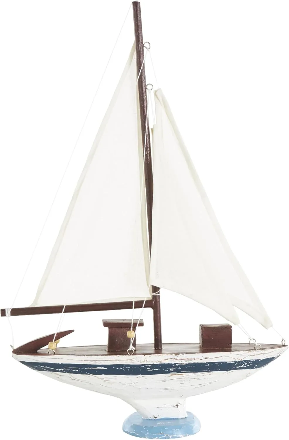 Deco 79 Wood Sail Boat Decorative Sculpture Distressed Home Decor Statue with Brown Wood and Beaded Accents, Accent Figurine 14" x 4" x 21", White