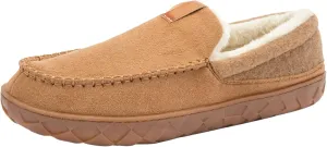deenor Men's Moccasin House Slippers Cozy Memory Foam Bedroom Slippers Indoor Outdoor Non-slip Suede Slippers with Plush Lining Size 8, Brown