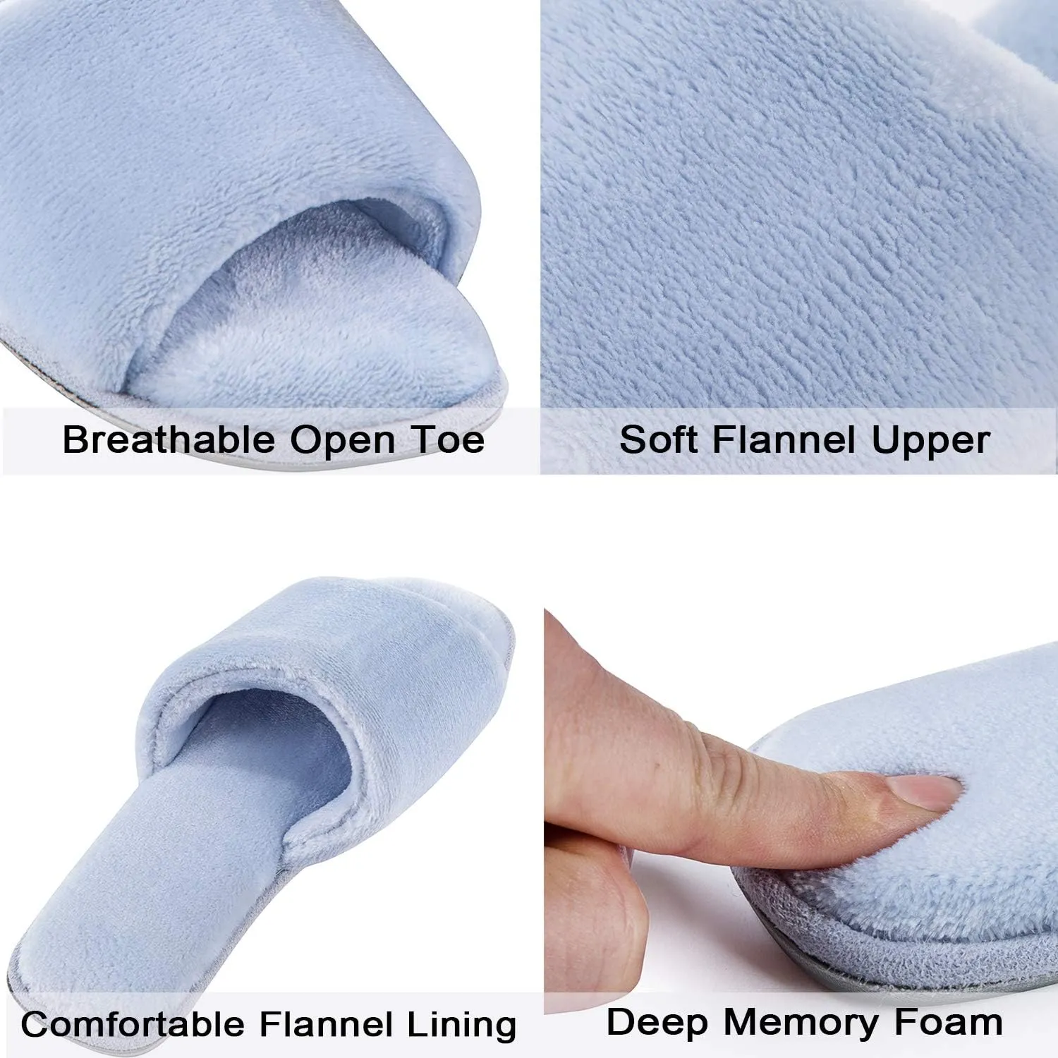 DL Open Toe Slippers for women Indoor, Cozy Memory Foam Womens House Slippers Summer Slip On, Comfy Soft Flannel Womens Bedroom Slippers Slide Breathable Size 5-6 7-8 9-10