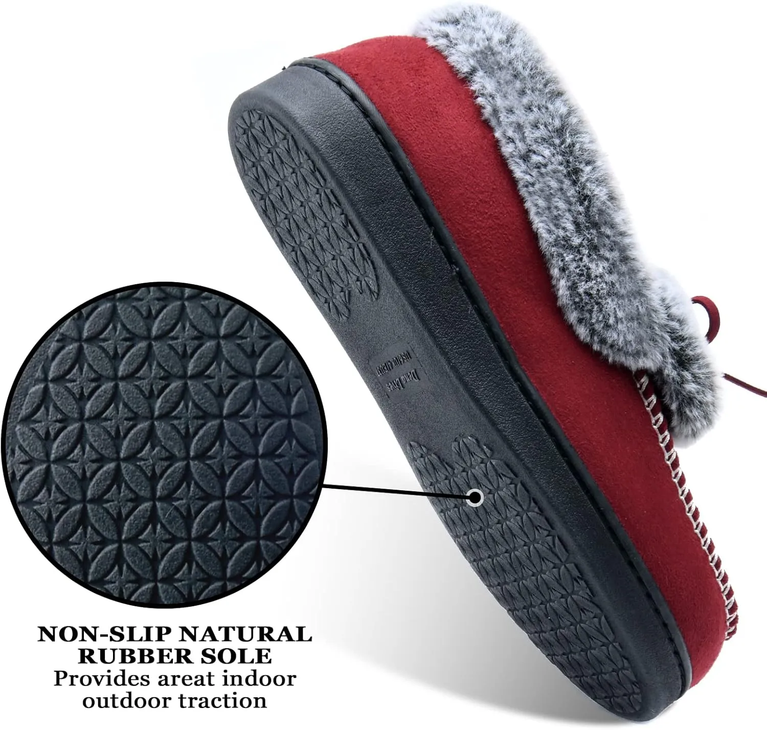 DL Women's Fuzzy Warm Moccasin Slippers Memory Foam, Soft Fluffy Winter House Closed Back Fur Lined, Cozy Ladies Suede Indoor Bedroom Houseshoes Non-Slip