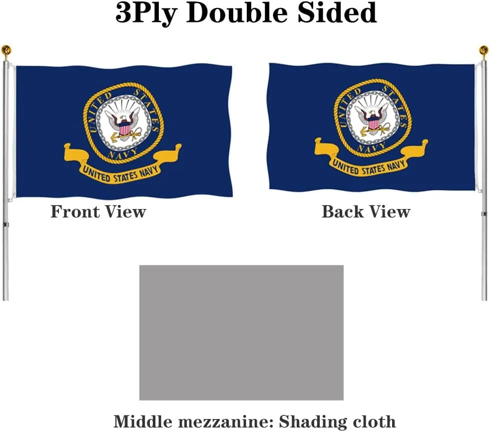 Double Sided US Emblem Navy Flag 4x6 Outdoor- UV Fade Resistant 3Ply USN Flags Double Stitched Canvas Header with 2 Brass Grommets Easy to Rising