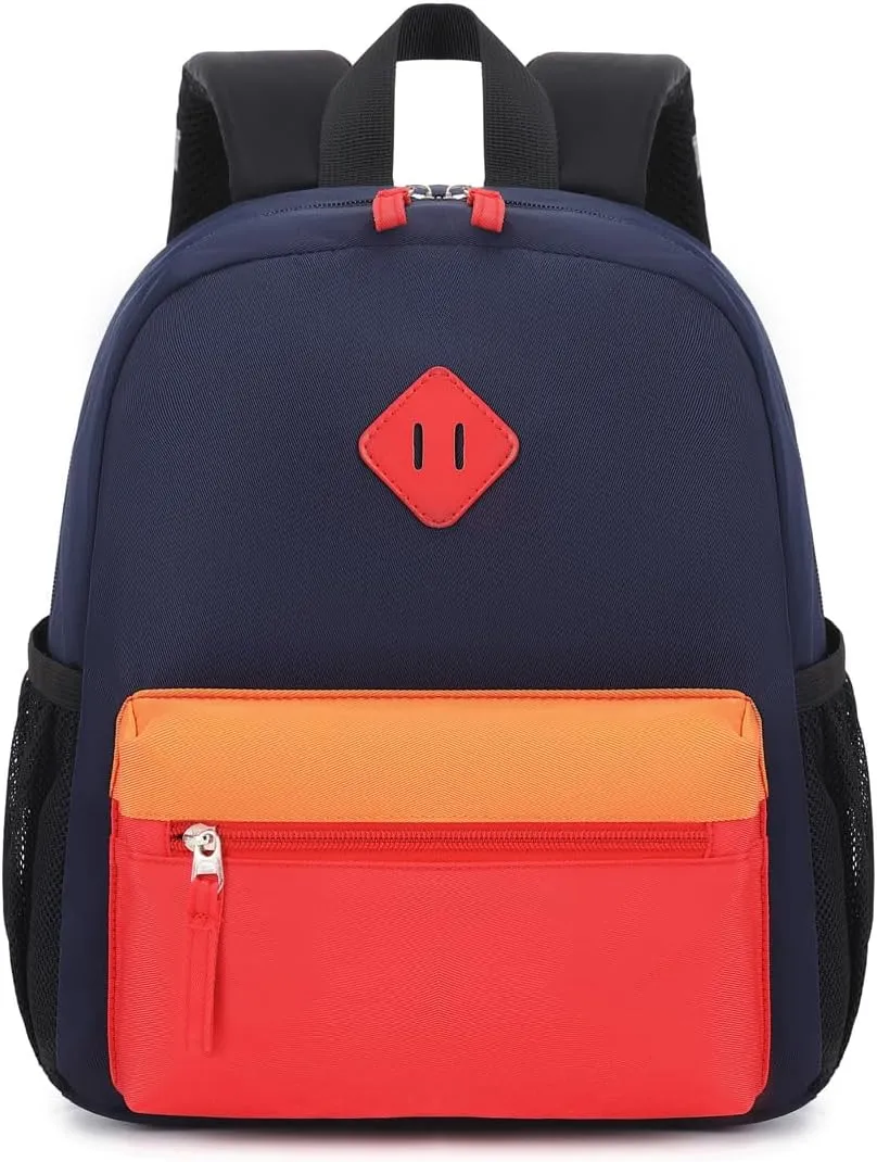 Elementary Backpack for Boys and Girls 5-9 Years Kindergarten Primary Kids Bookbag with Chest Buckle (Navy Red, Large-17inch)